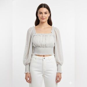 Anthropologie Light Gray By The River Smocked Blouse